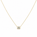 Emerald Cut Lab Diamond Bezel Necklace Yellow Gold