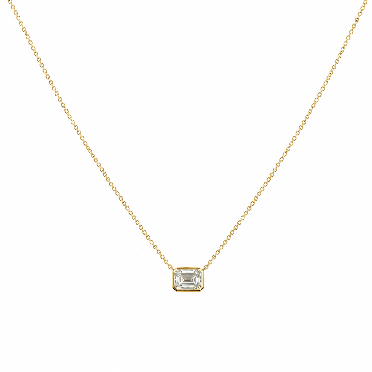 Emerald Cut Lab Diamond Bezel Necklace Yellow Gold