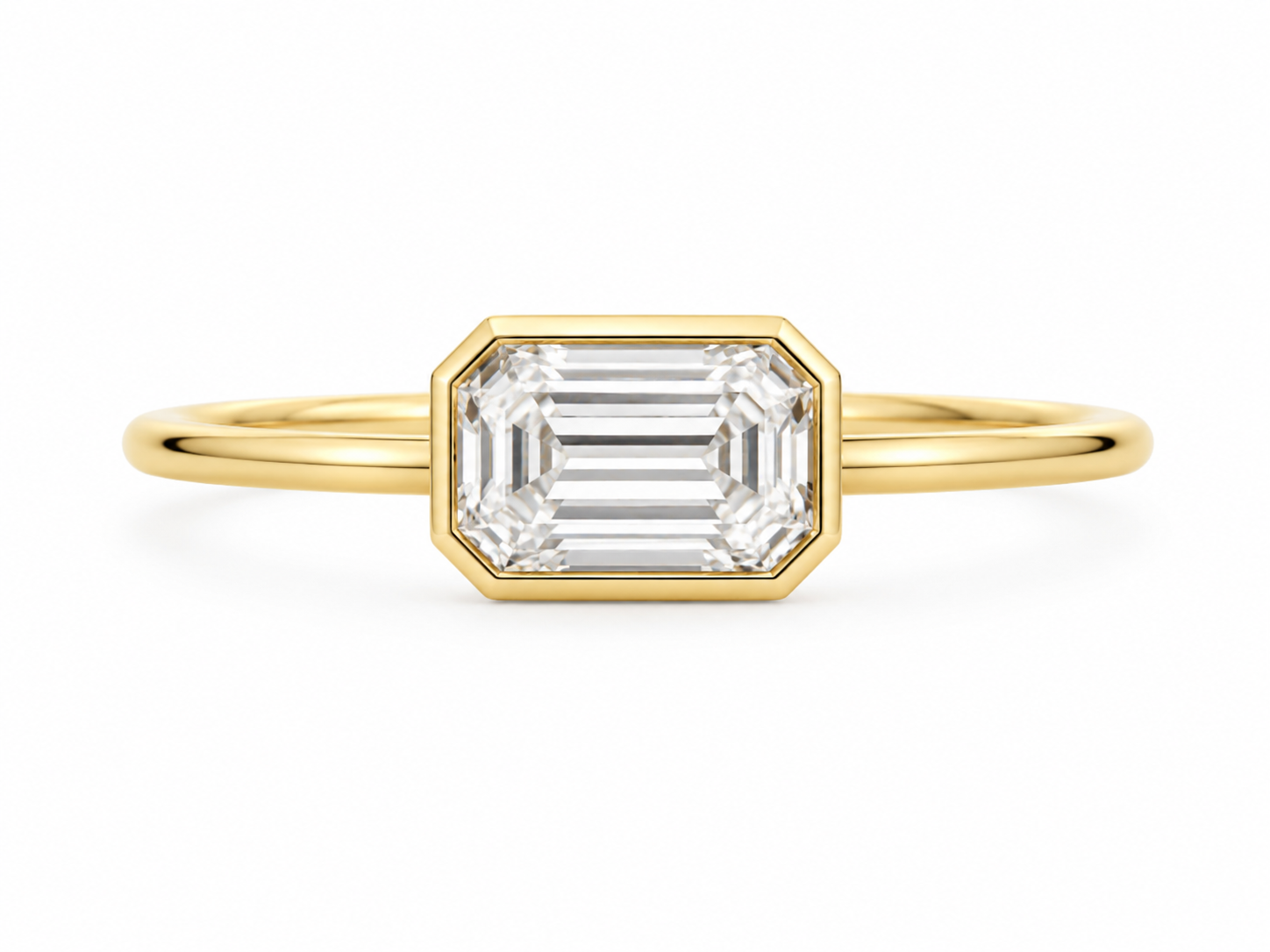 East-West Emerald Cut Lab Diamond Ring
