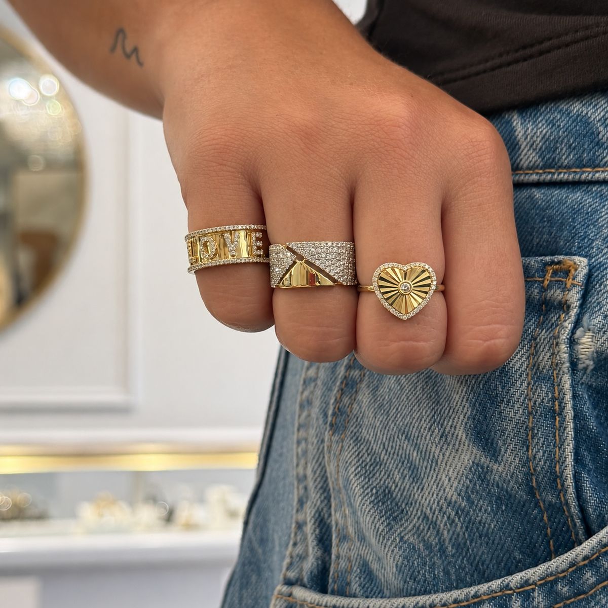 Diamond Pavé Geometric Statement Ring