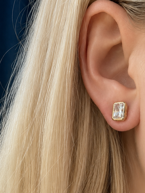 Bezel Set Emerald Stud Earrings