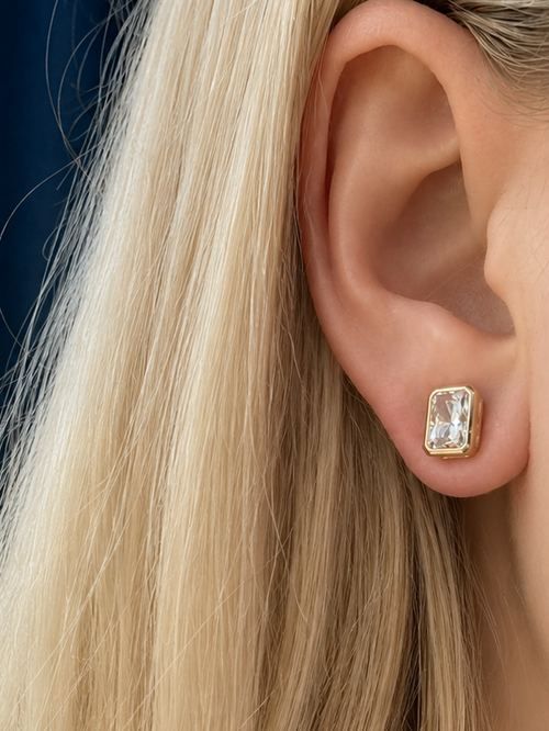 Bezel Set Emerald Stud Earrings
