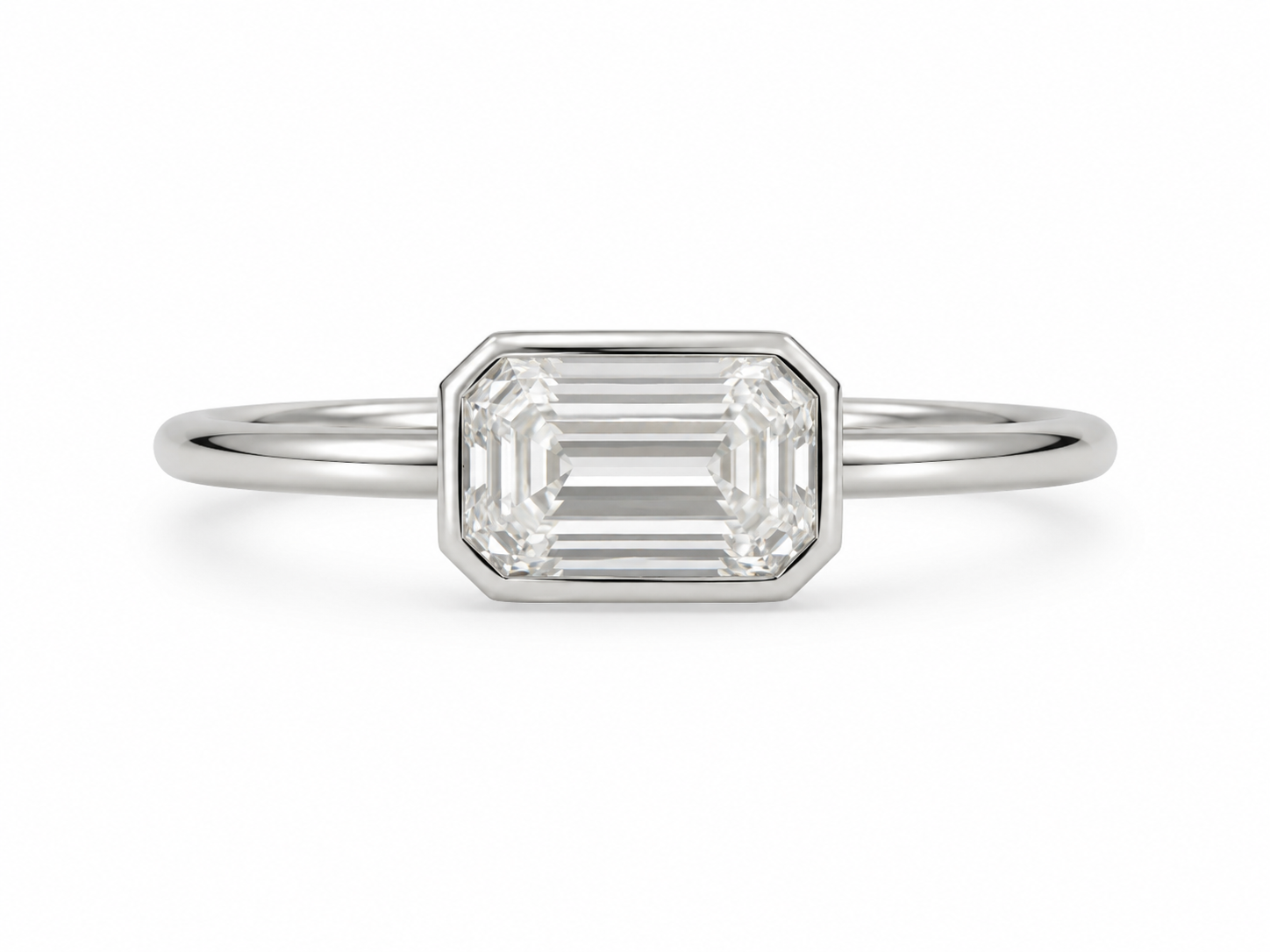 East-West Emerald Cut Lab Diamond Ring