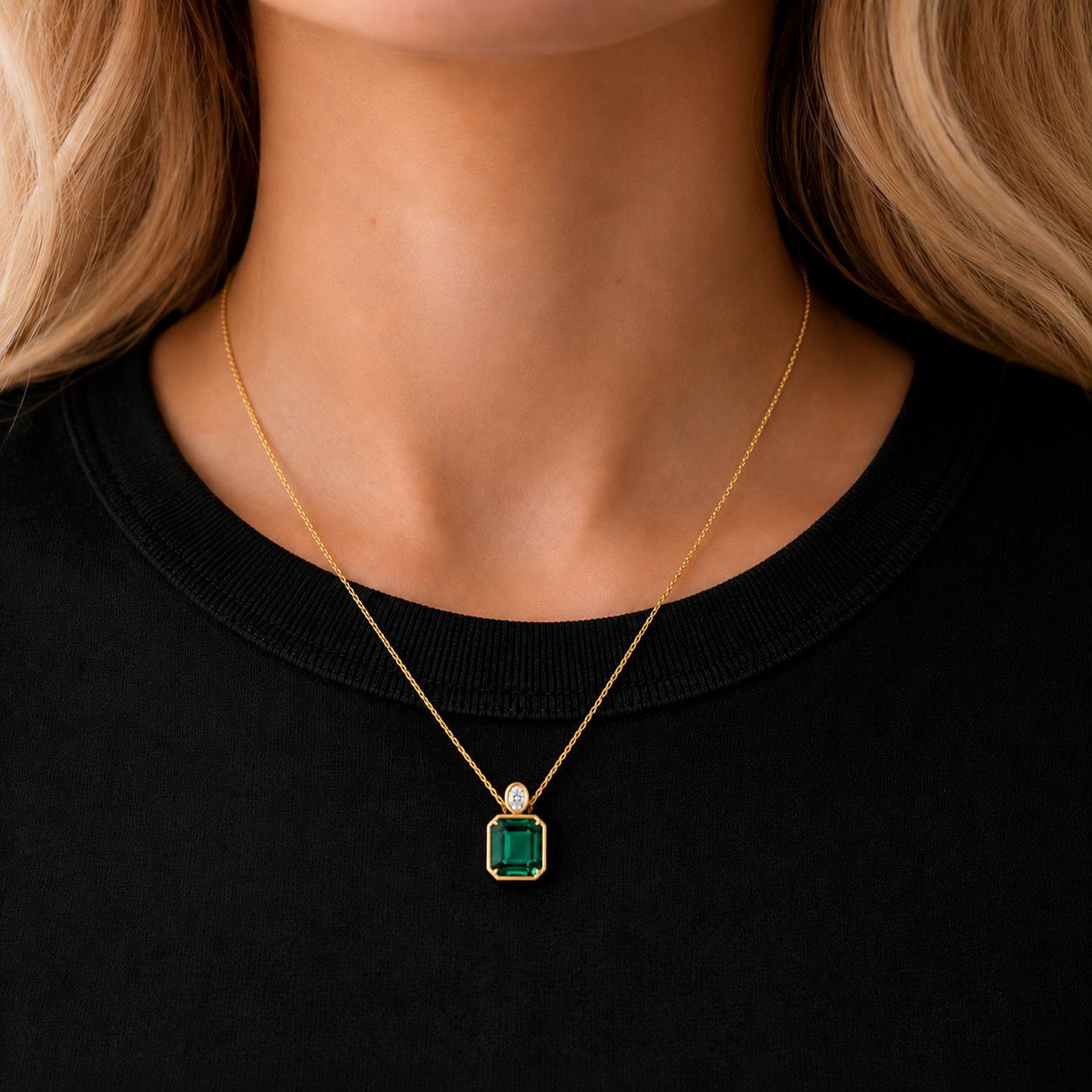 Emerald & Diamond Bezel Pendant