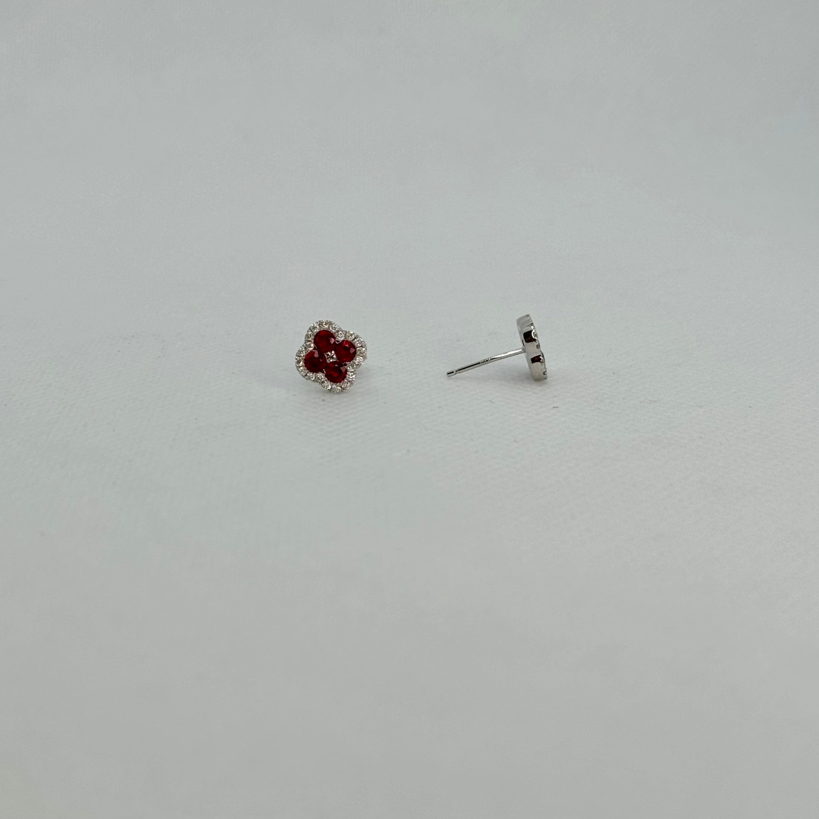 Ruby and Diamond Small Clover Studs