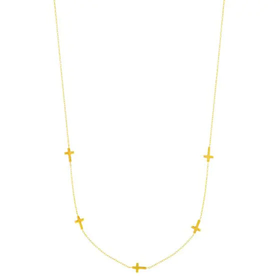 5 Station Gold Cross Necklace