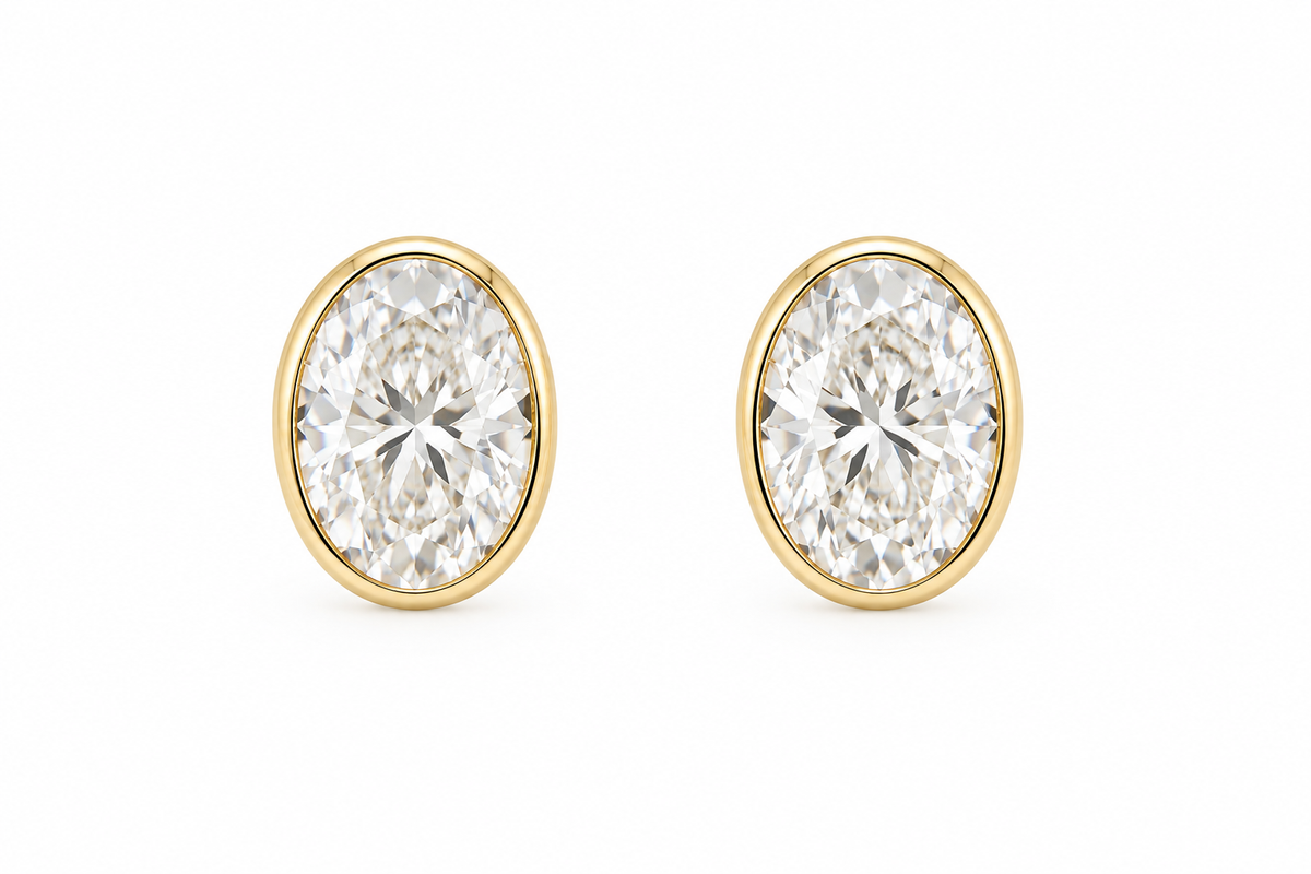 2 CTW Lab Grown Oval Diamond Bezel Stud Earrings