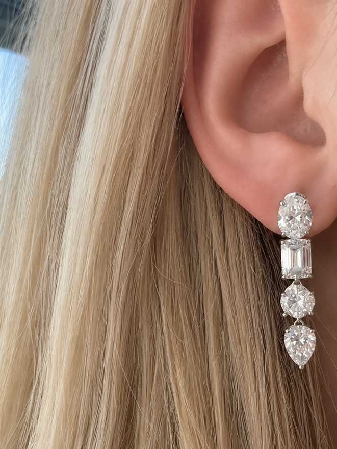 Mixed-Cut Lab Diamond Drop Earrings