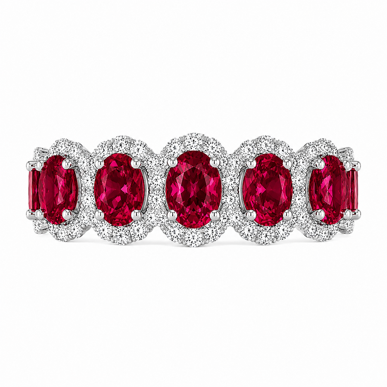 Gemstone & Diamond Halo Eternity Band