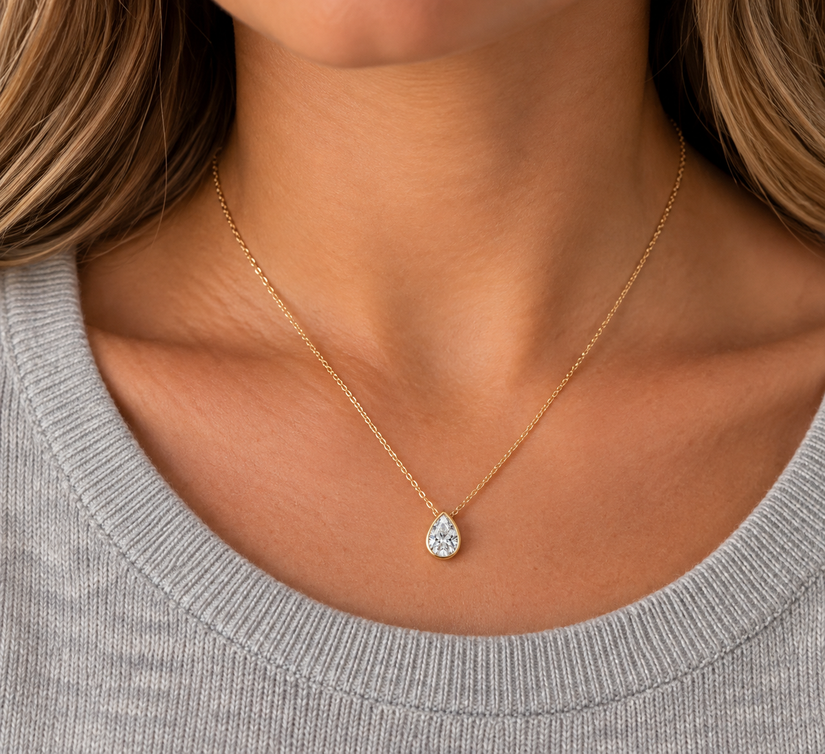 1 CT Lab Grown Pear Diamond Bezel Pendant