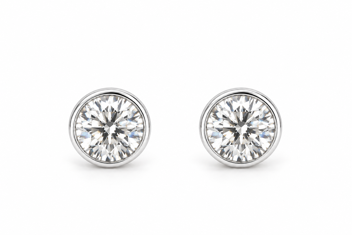 1 CTW Lab Grown Diamond Bezel Stud Earrings