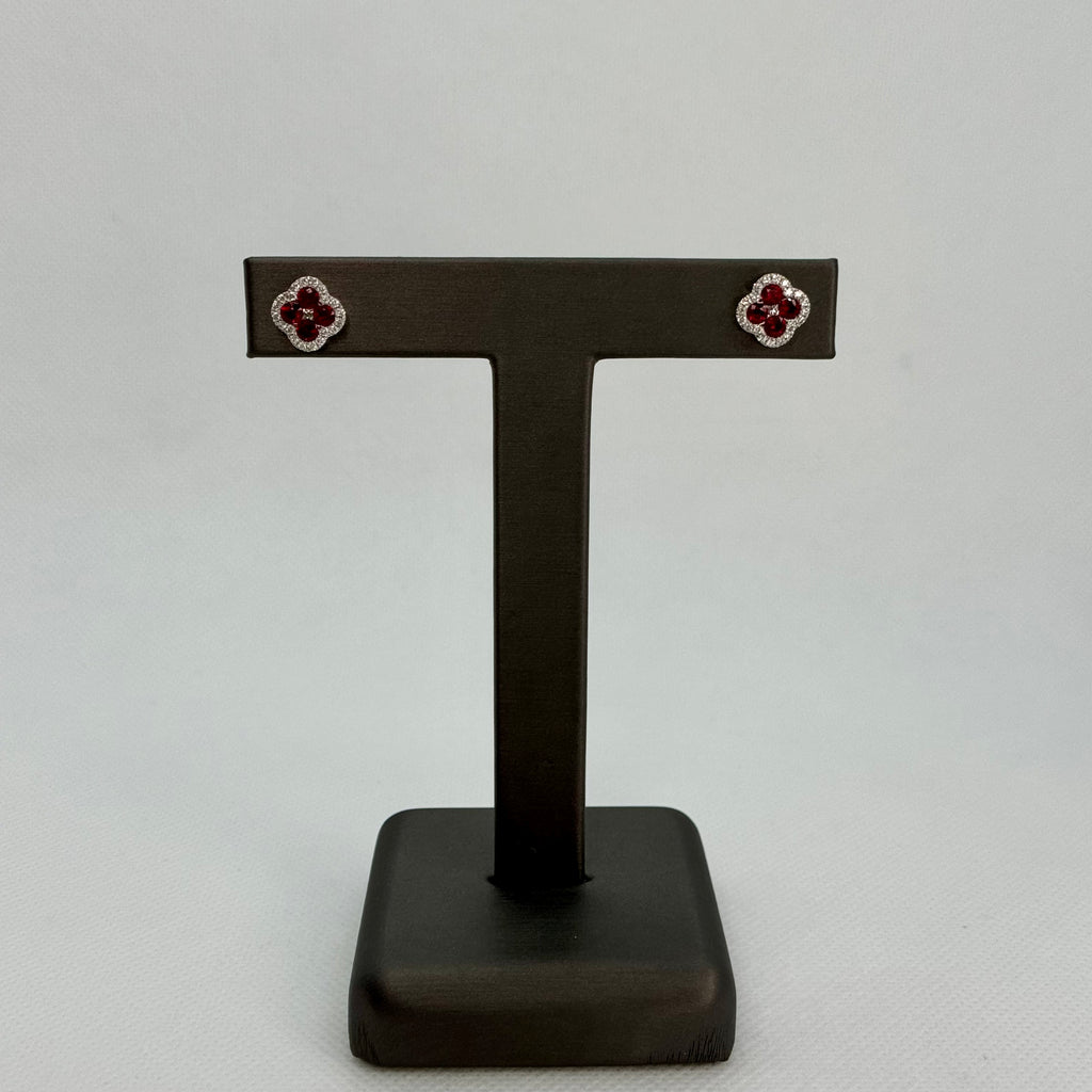 Ruby and Diamond Small Clover Studs