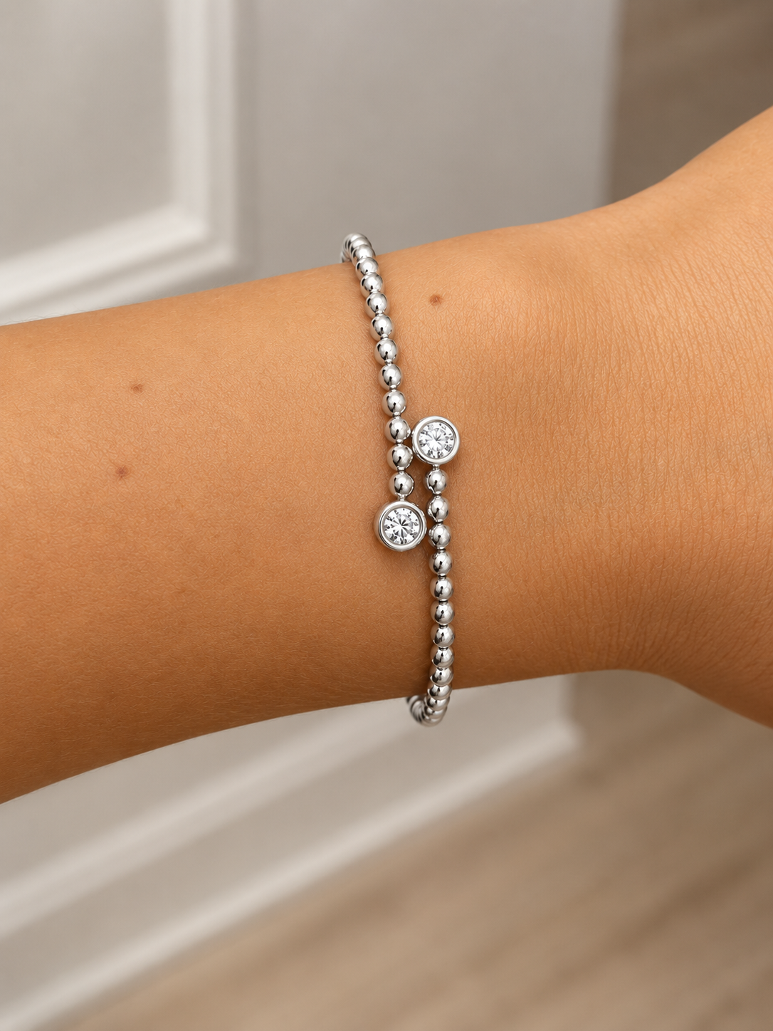 Bezel Diamond Beaded Bangle