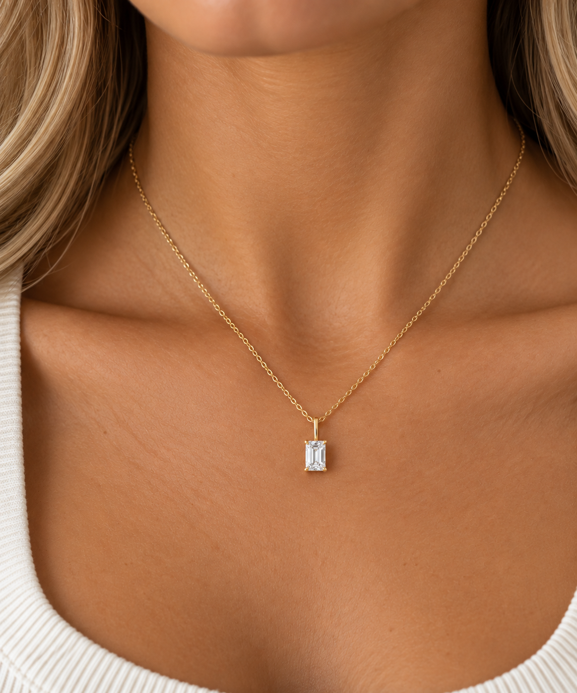 1 CT Lab Grown Emerald Cut Diamond Pendant