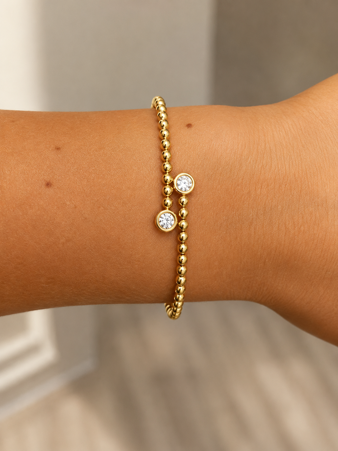 Bezel Diamond Beaded Bangle