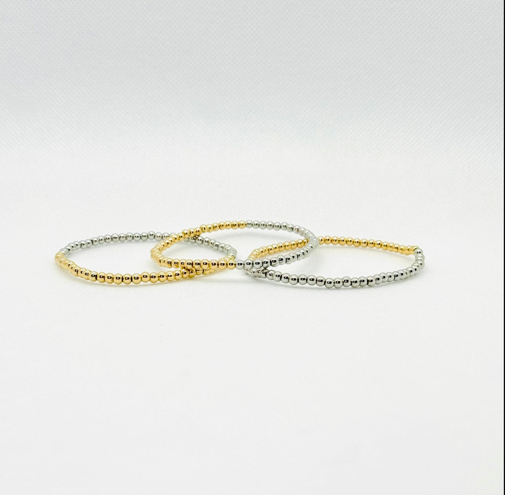 Gold Filled 3mm Two-Tone Stretchy Beaded Bracelet