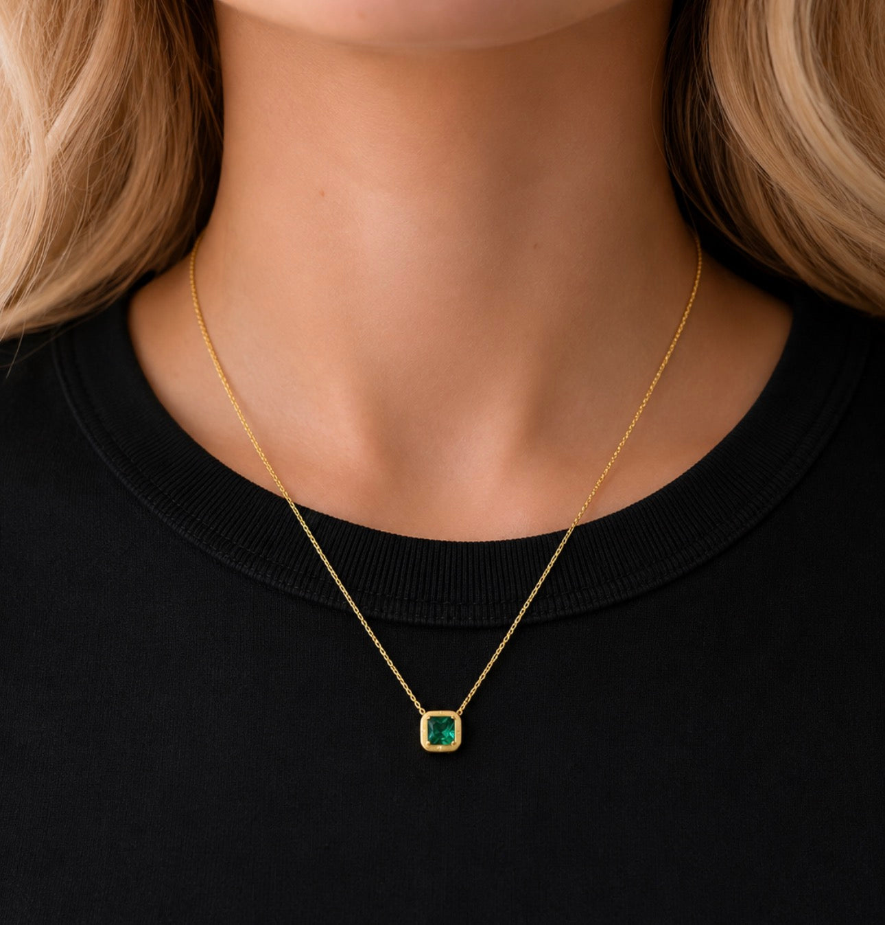 Lab Grown Emerald Bezel Pendant