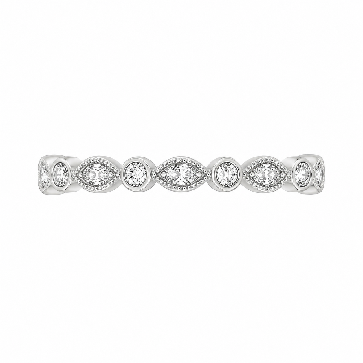 Marquise and Round Cut Diamond Bezel Stack