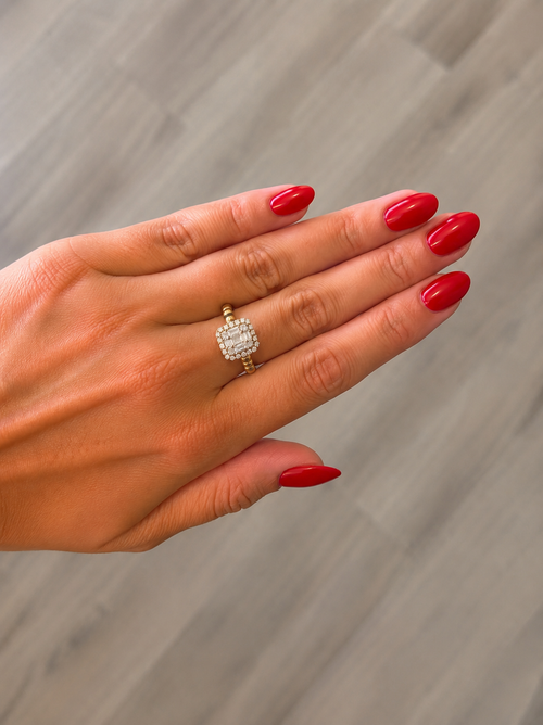 Baguette Diamond Halo Ring