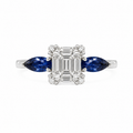 Emerald Cut Diamond & Pear Sapphire Three-Stone Ring
