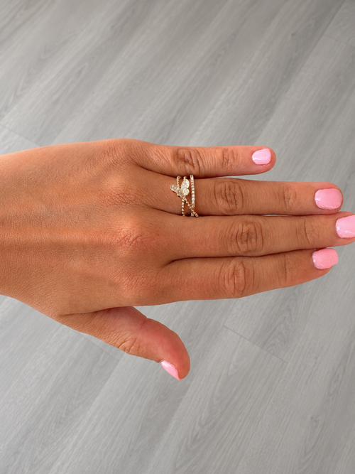 Butterfly Diamond Criss-Cross Ring