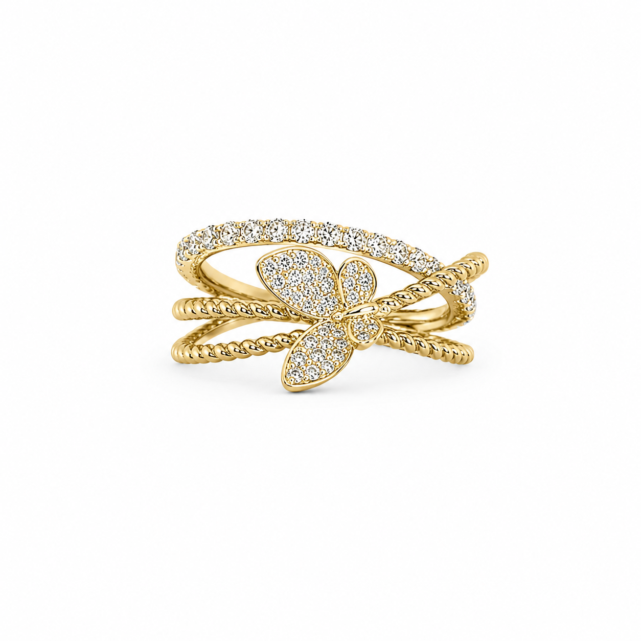 Butterfly Diamond Criss-Cross Ring