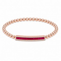 Rose Gold Ruby & Diamond Bar Beaded Bracelet