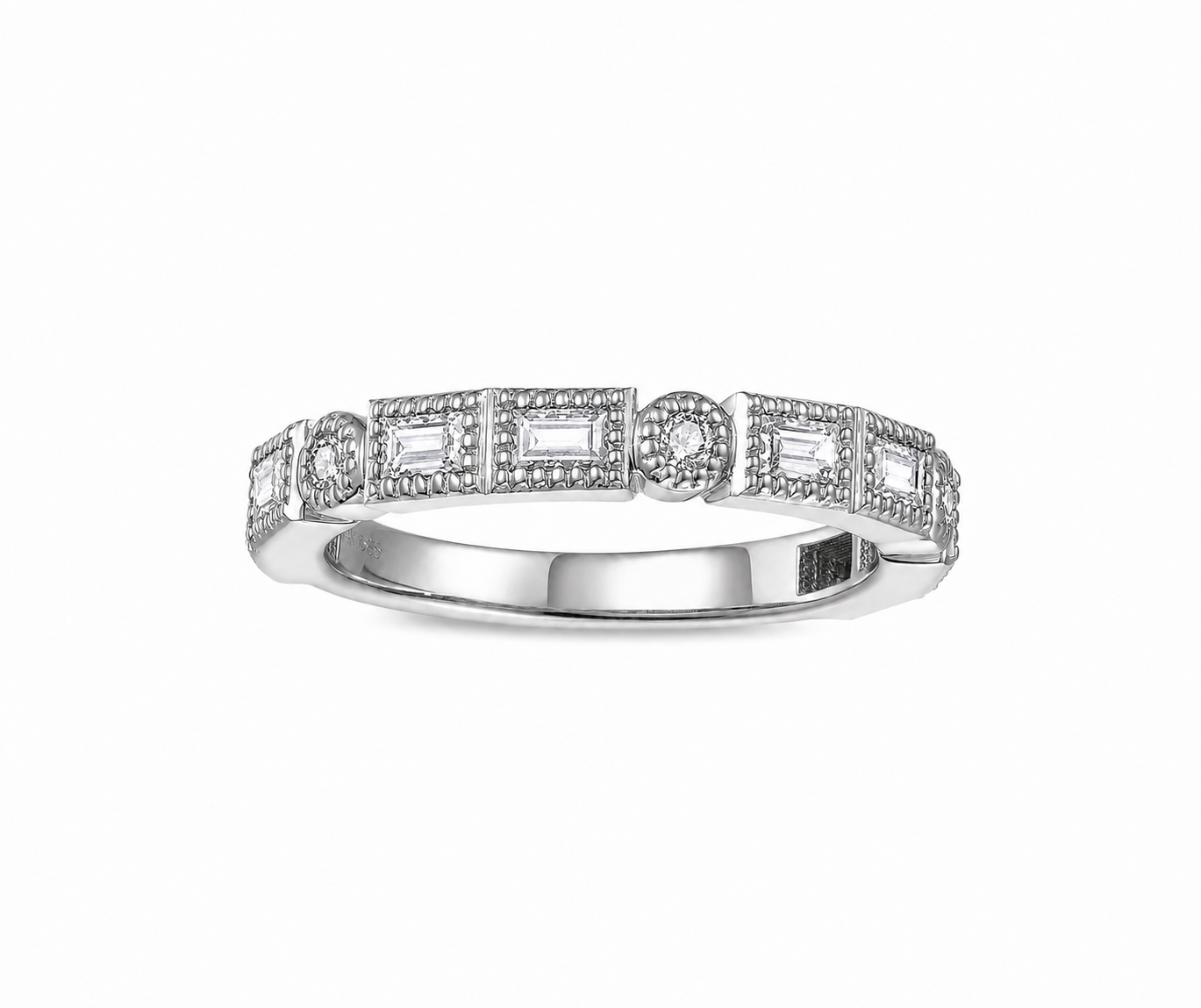 Emerald and Round Diamond Cut Diamond Band