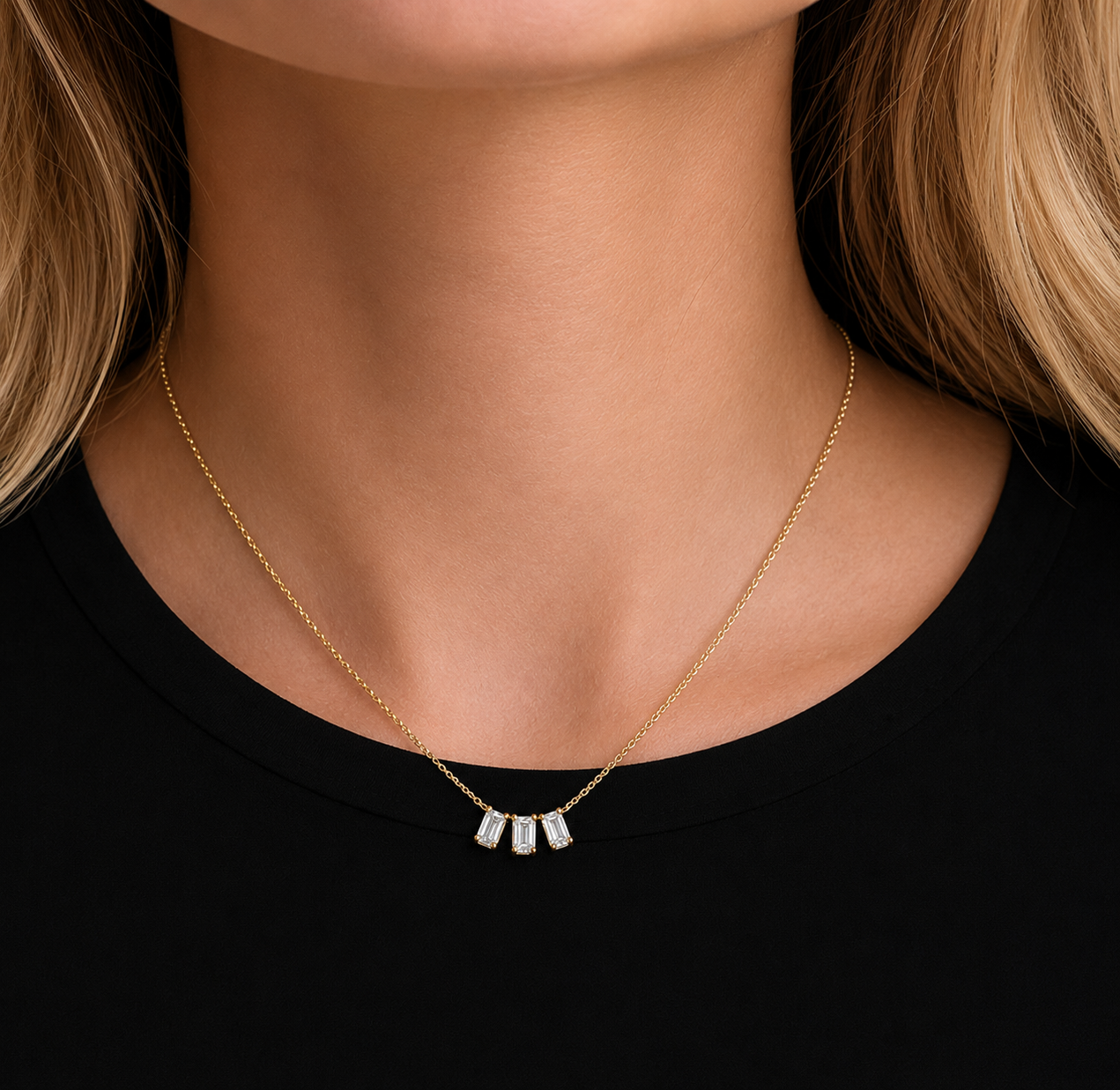 Lab Emerald Trio Necklace