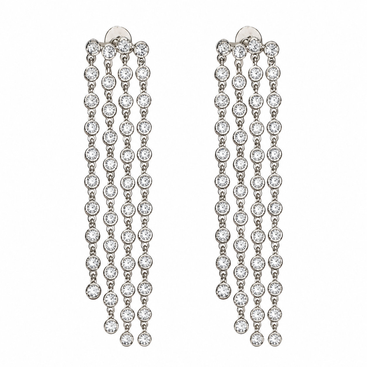 Four-Strand Bezel Diamond Drop Earrings