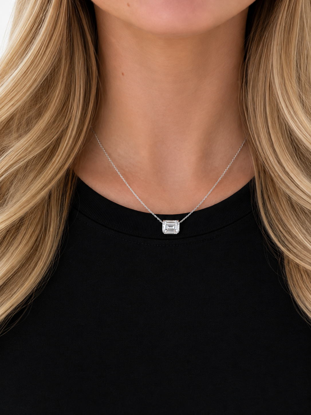 Emerald Cut White Gold Necklace