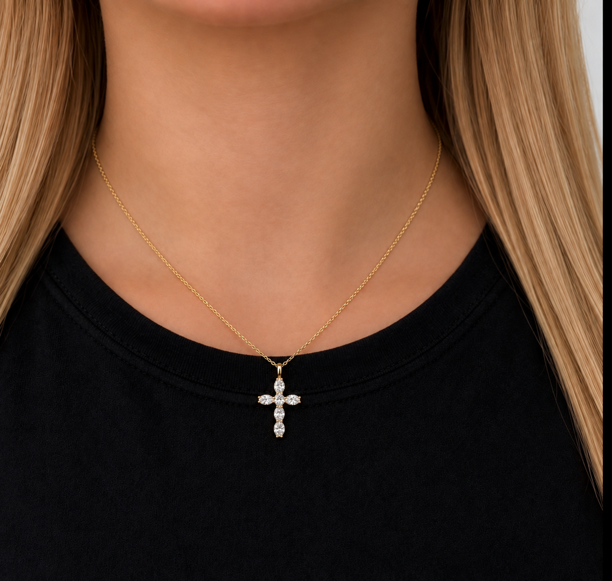 Oval Diamond Cross Necklace