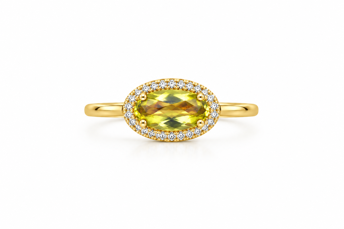 Gold Green Quartz Oval Ring