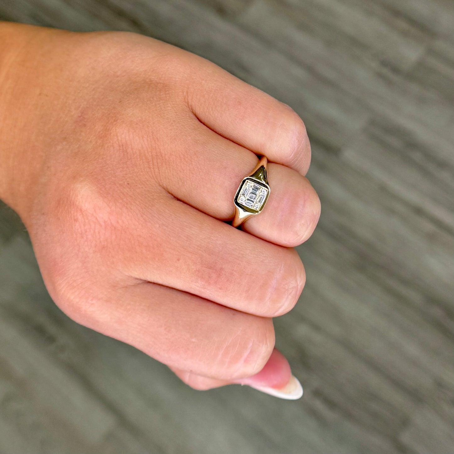 Diamond Square Illusion and Gold Signet Ring