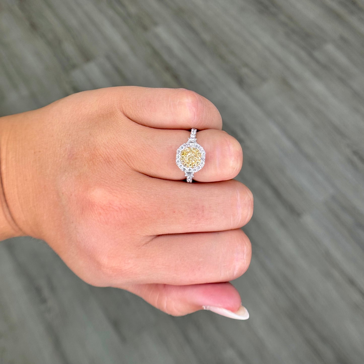 Yellow Diamond Ring with Double Halo Ring