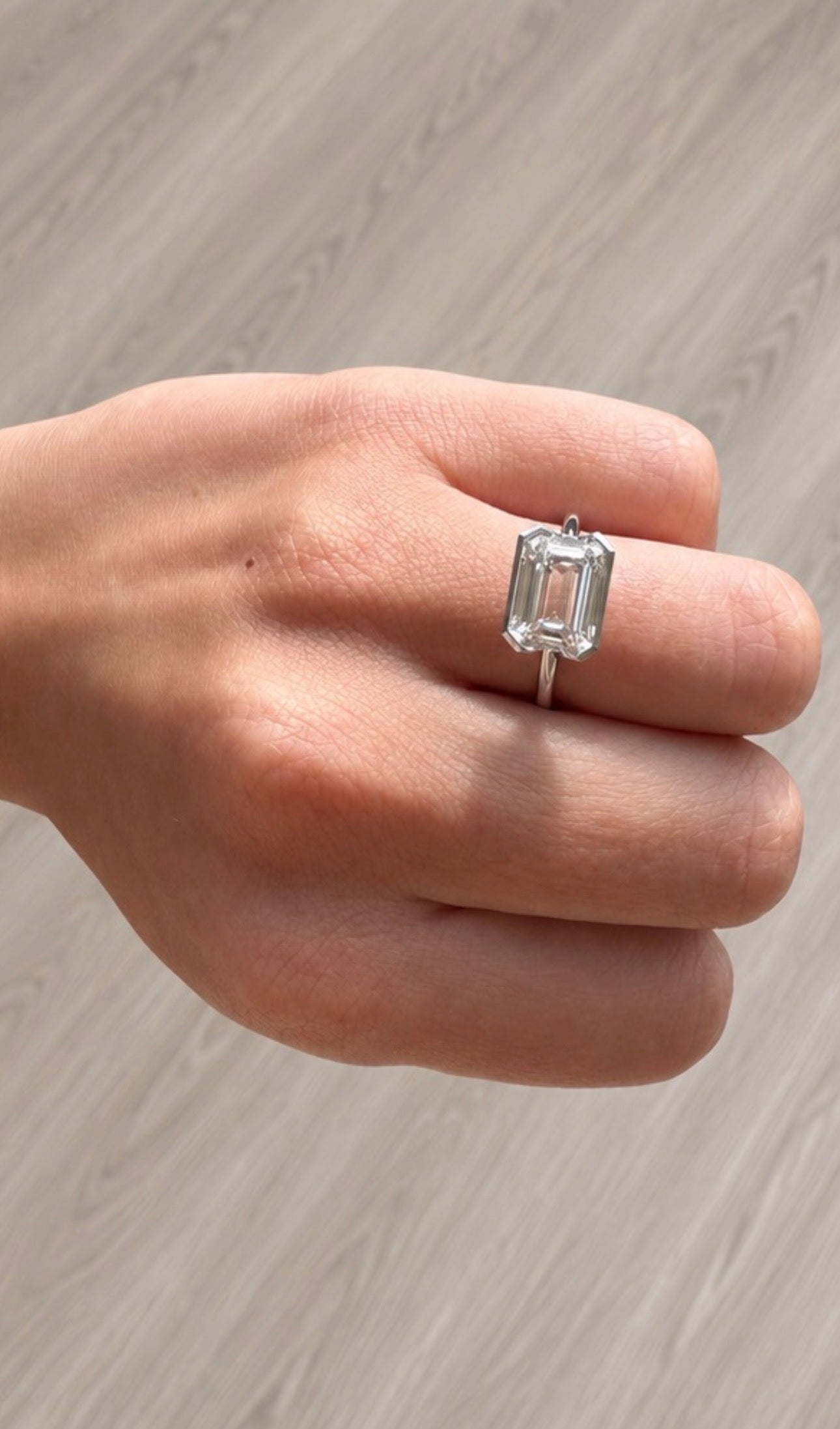 East-West Emerald Cut Lab Diamond Ring