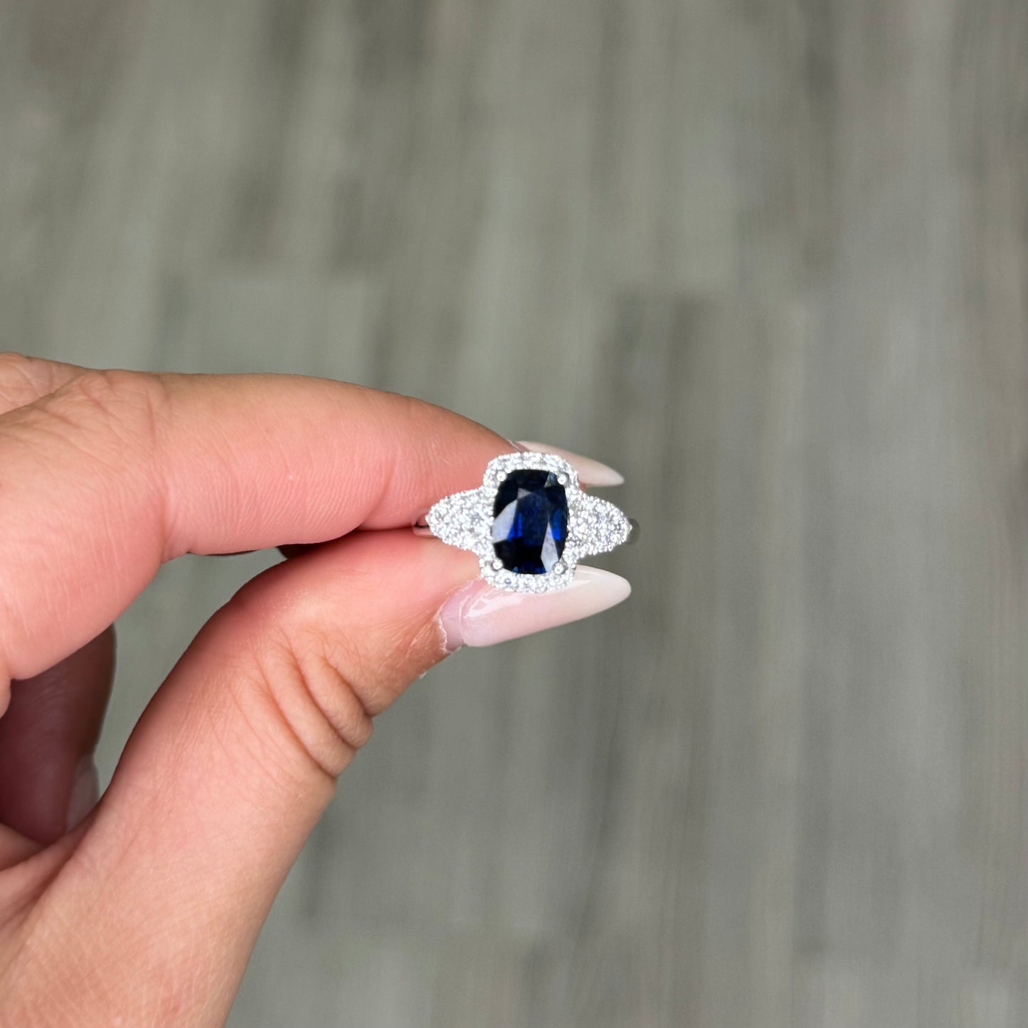 Enlongated Cushion Cut Sapphire Ring