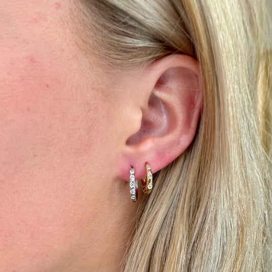 Medium Inset Diamond Hoops