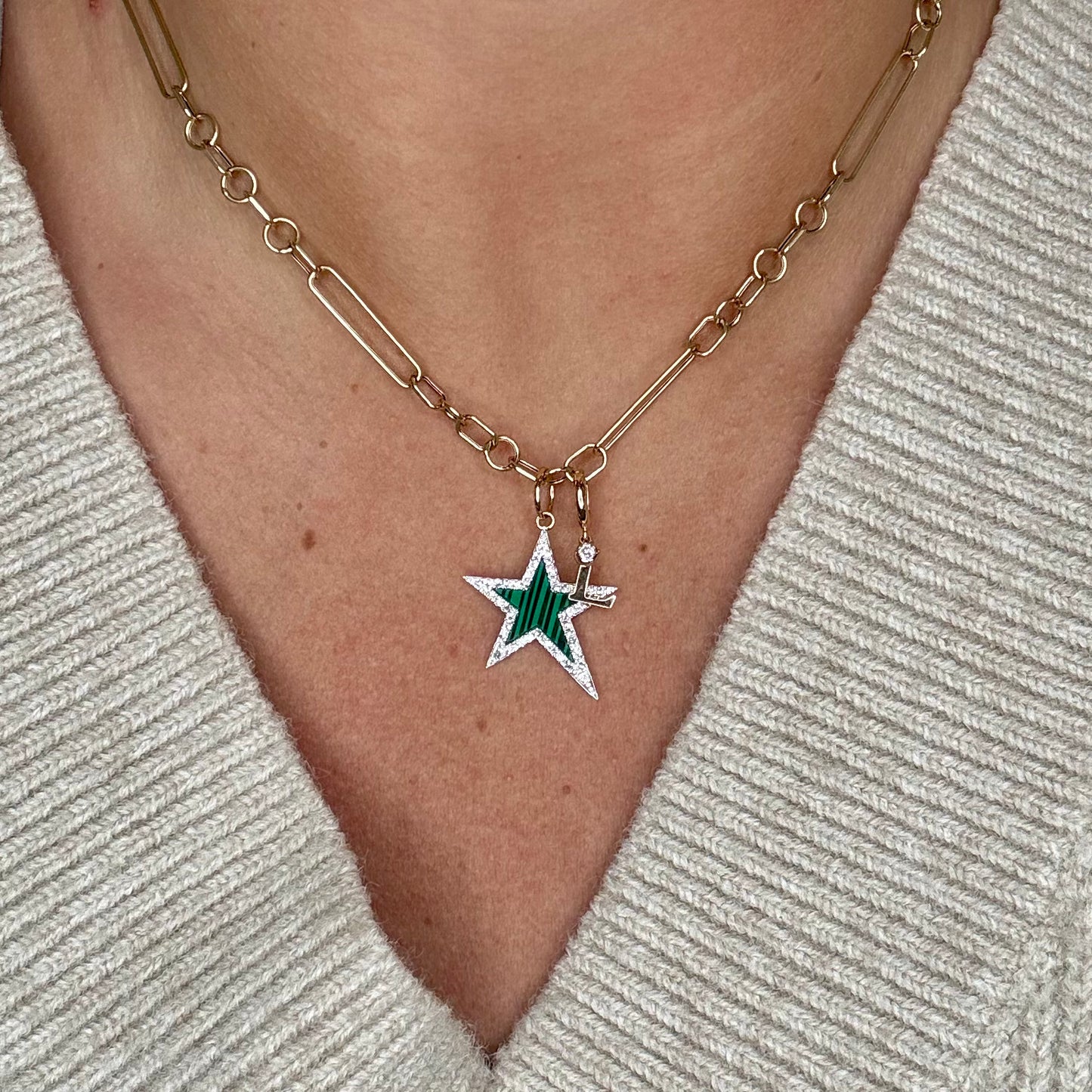 Malachite with Diamond Outline Star Charm