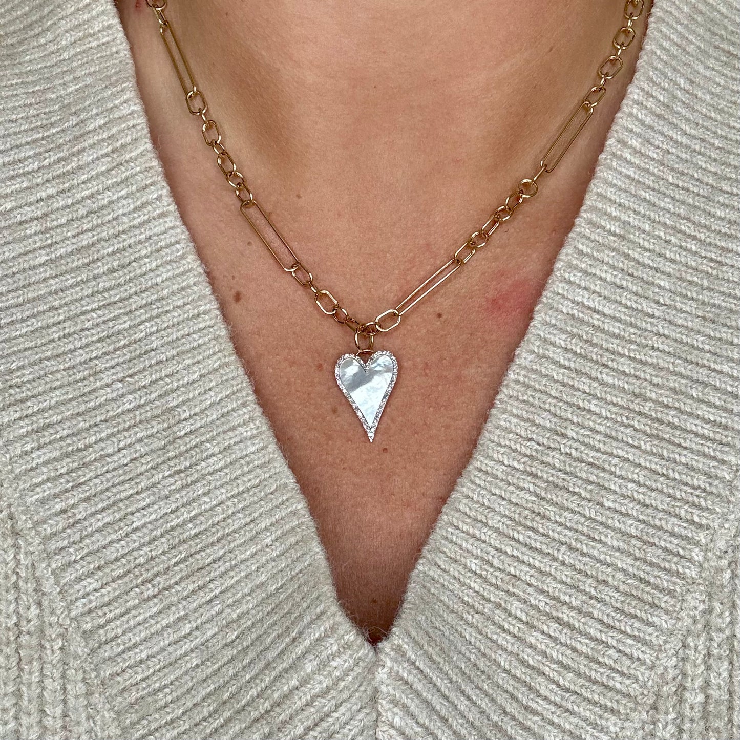 Mother of Pearl and Diamond Heart Charm