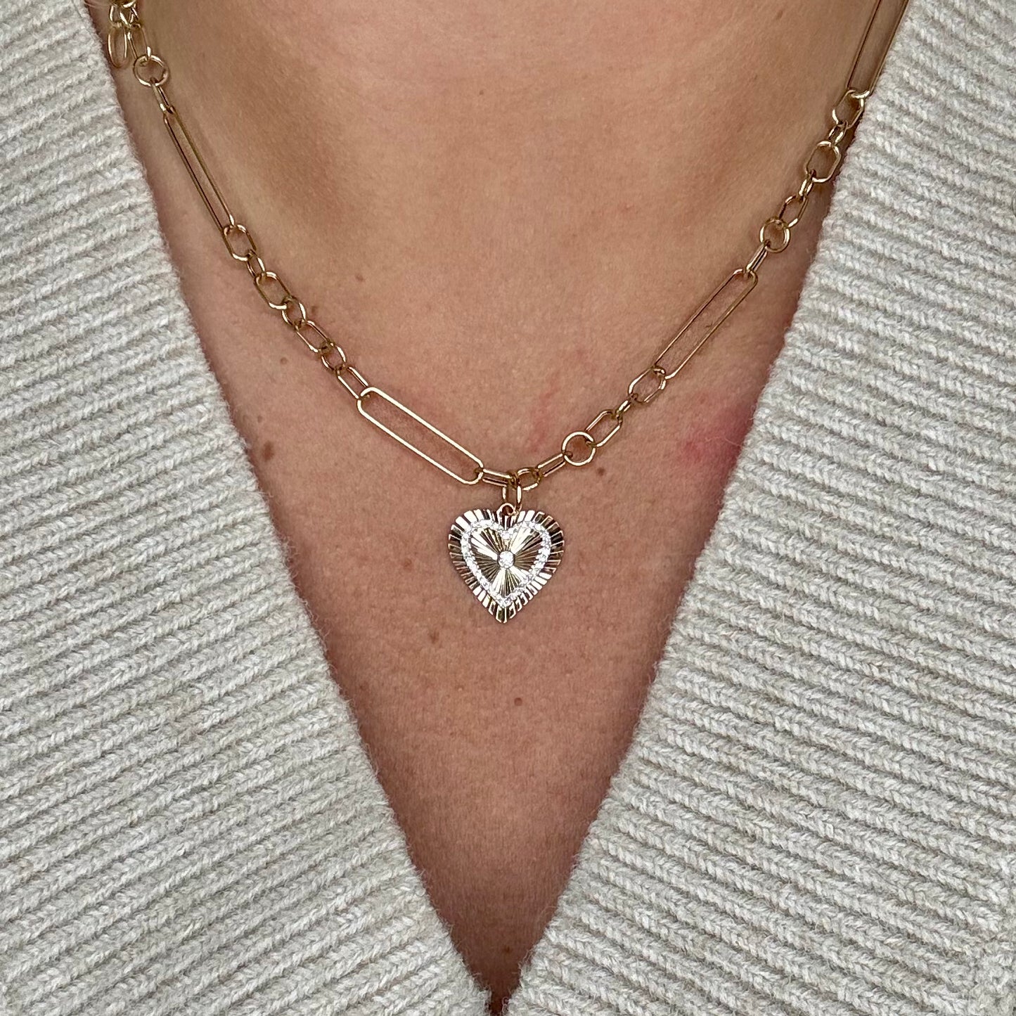 Fluted Gold Diamond Heart Charm