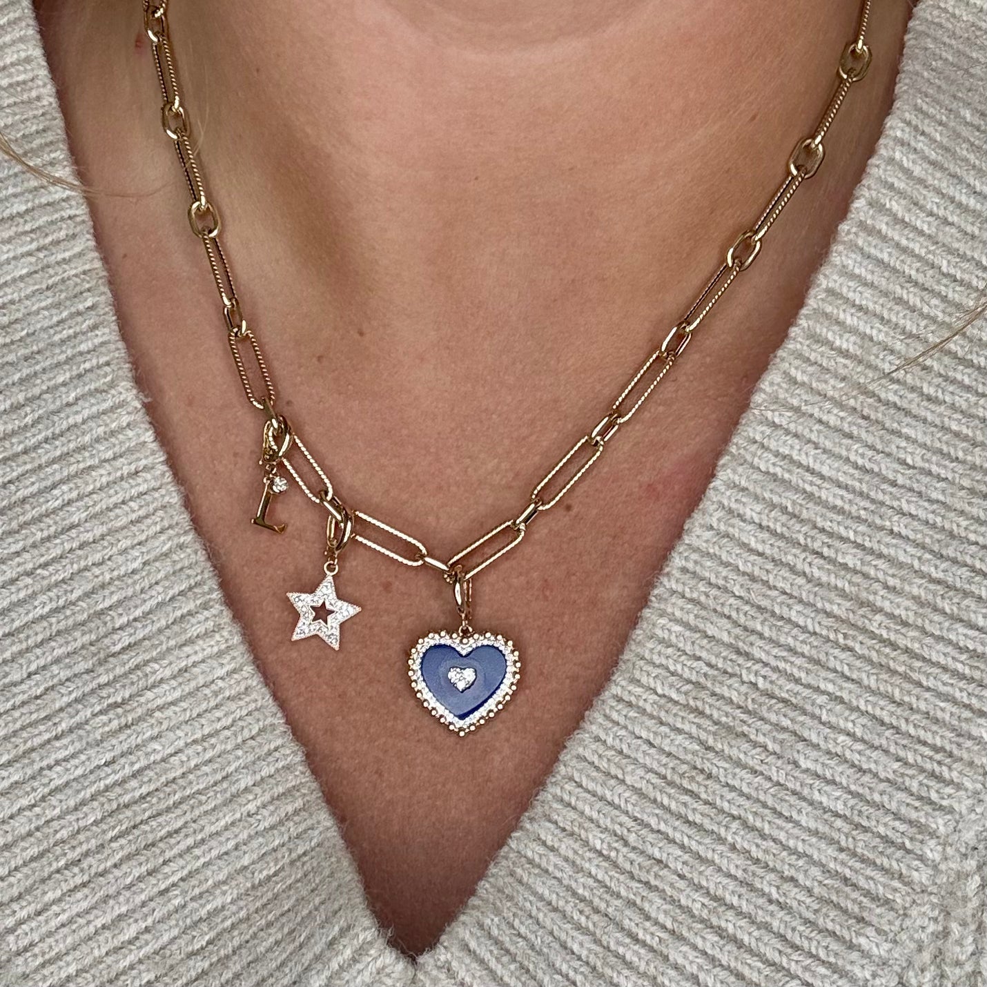 Blue Lapis Heart Puff Charm