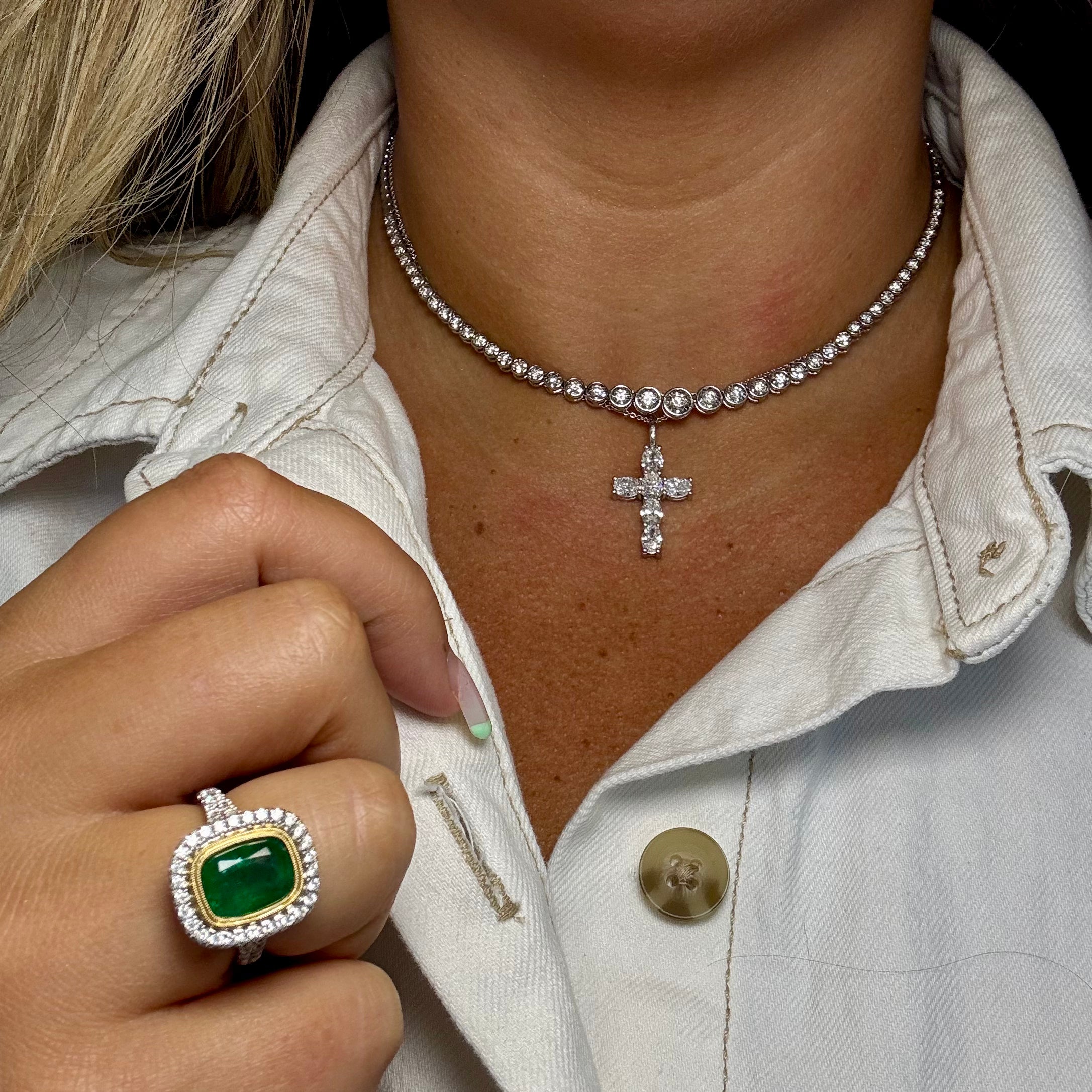 Emerald and Diamond Ring with Yellow Bezel