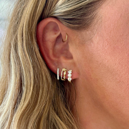 Double Diamond Huggie Earrings