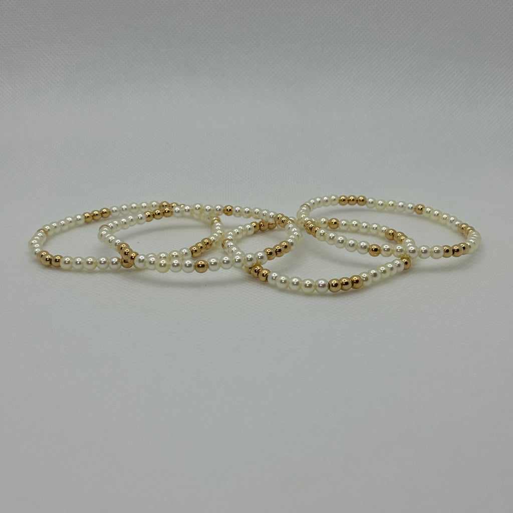 18k Gold Filled 4mm Pearl and Gold Beaded Bracelet