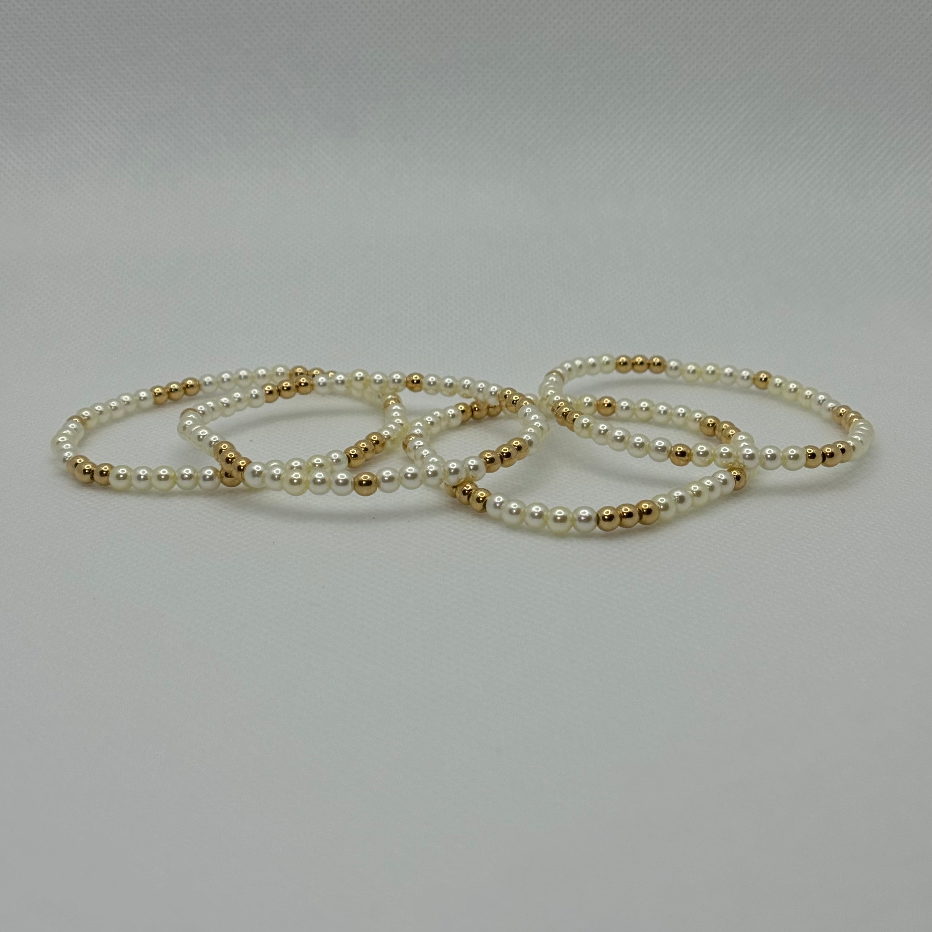 18k Gold Filled 4mm Pearl and Gold Beaded Bracelet
