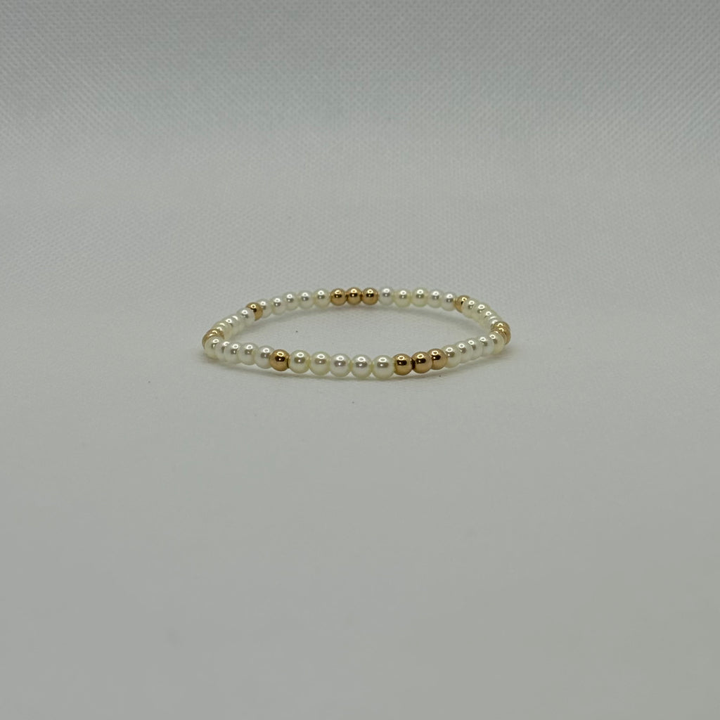 18k Gold Filled 4mm Pearl and Gold Beaded Bracelet