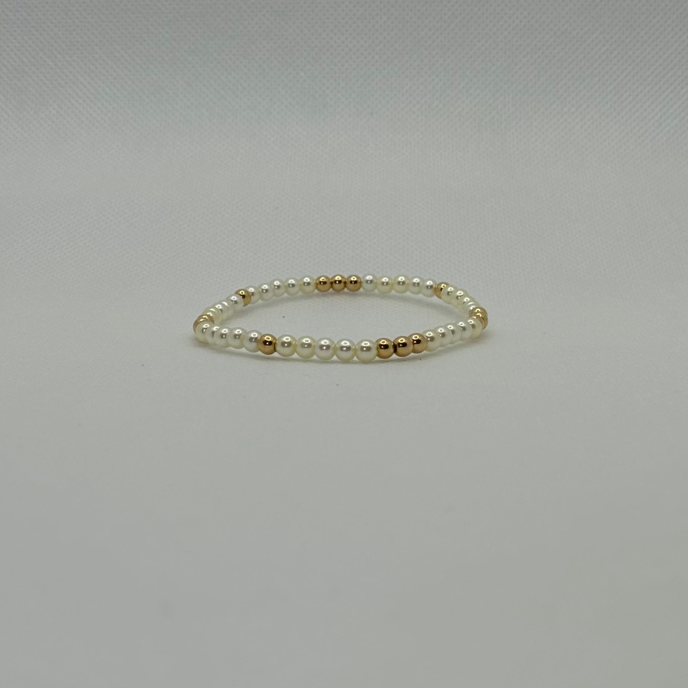 18k Gold Filled 4mm Pearl and Gold Beaded Bracelet