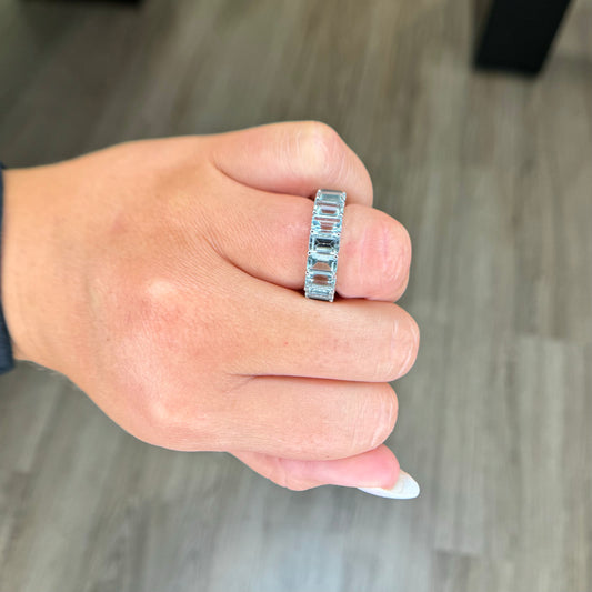 Aquamarine Emerald Cut Eternity Band