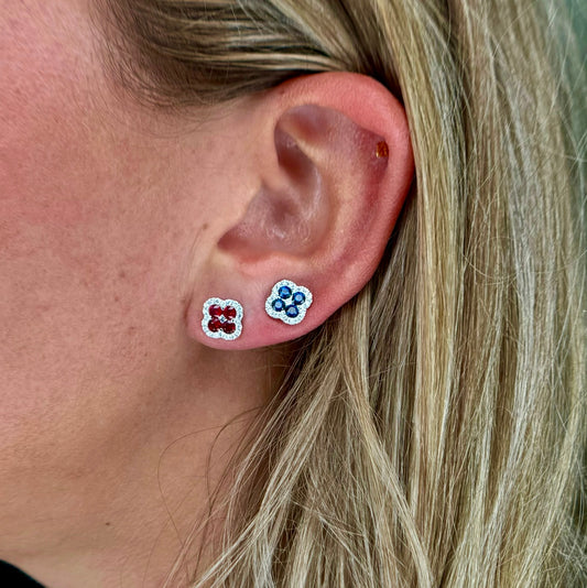 Ruby and Diamond Small Clover Studs